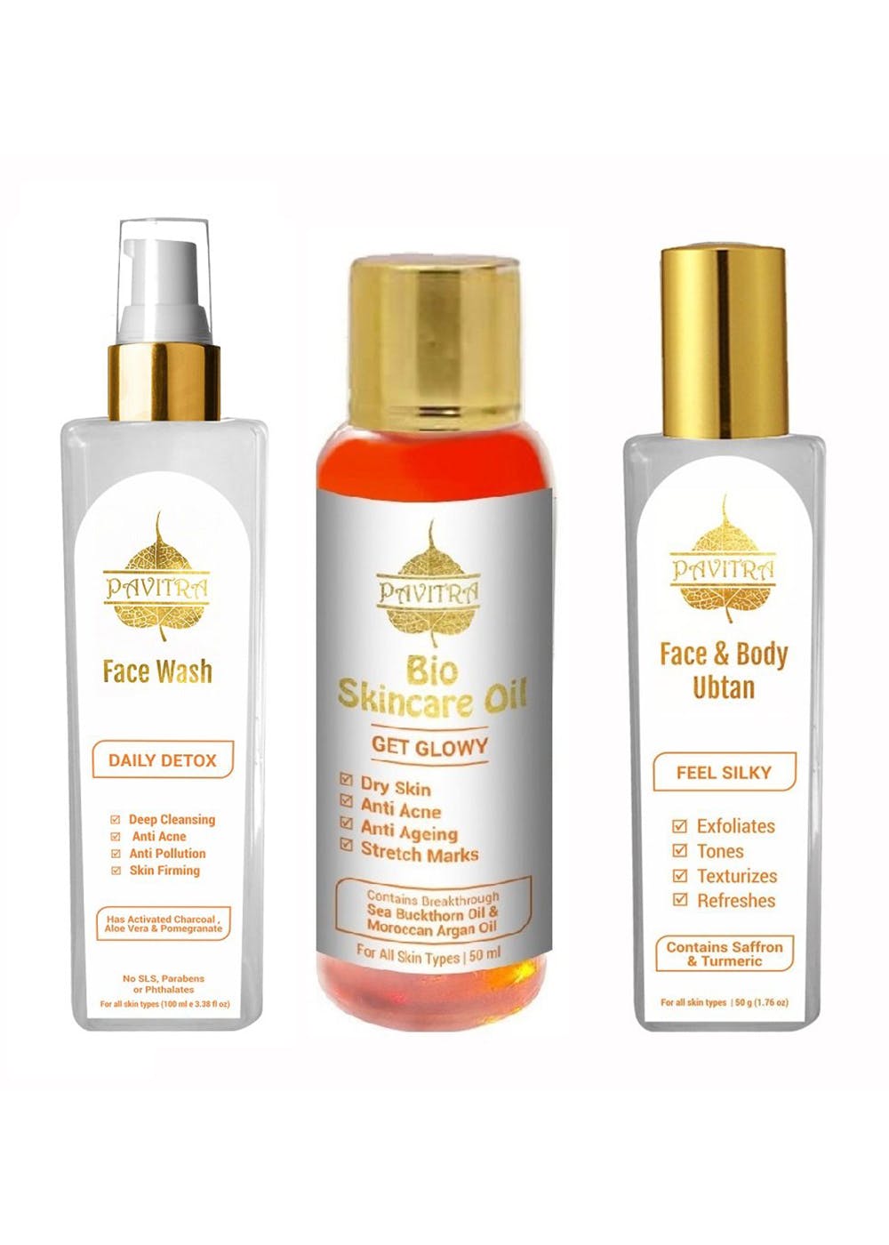 Total Skincare Kit with Antimarks Oil, Instant Glow Ubtan and Detox Facewash - 50ml+50g+100ml