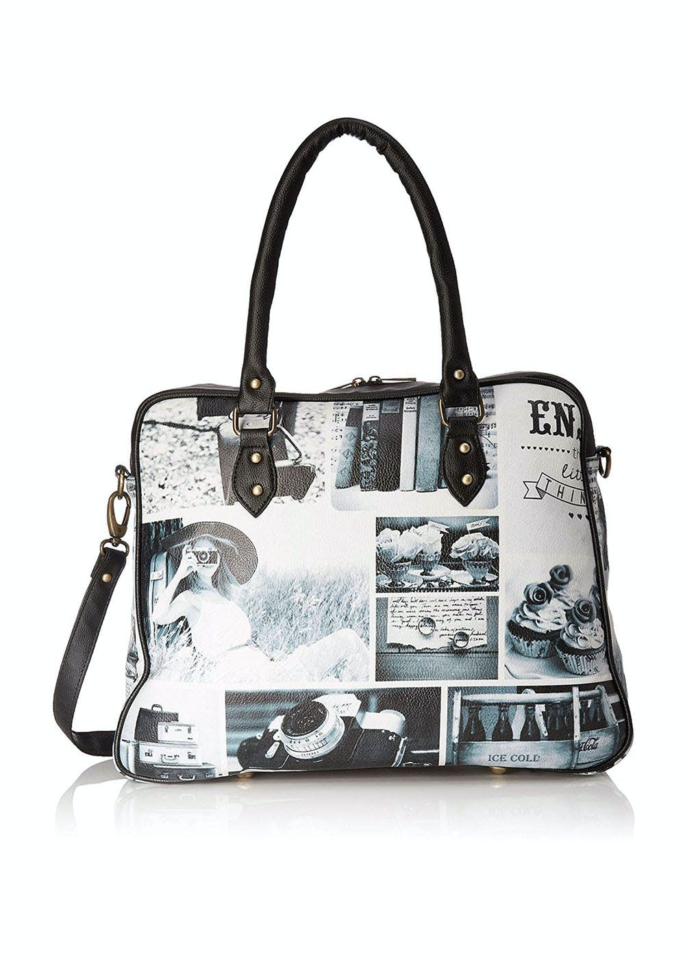 Buy maisha Women's Black And White Stripes Three Pocket Jacquard Bag at  Amazon.in