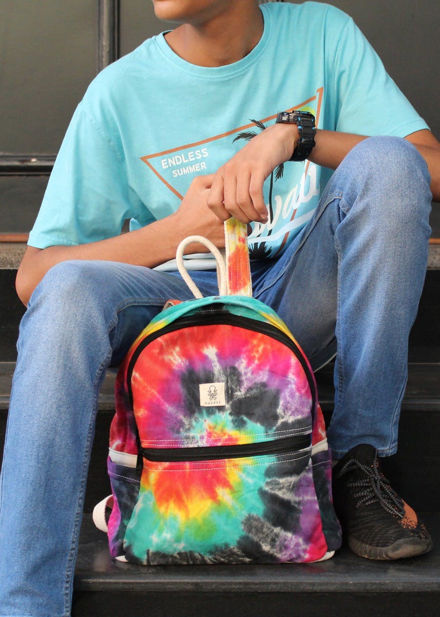 Handmade Tie-Dye Black Rainbow Backpack