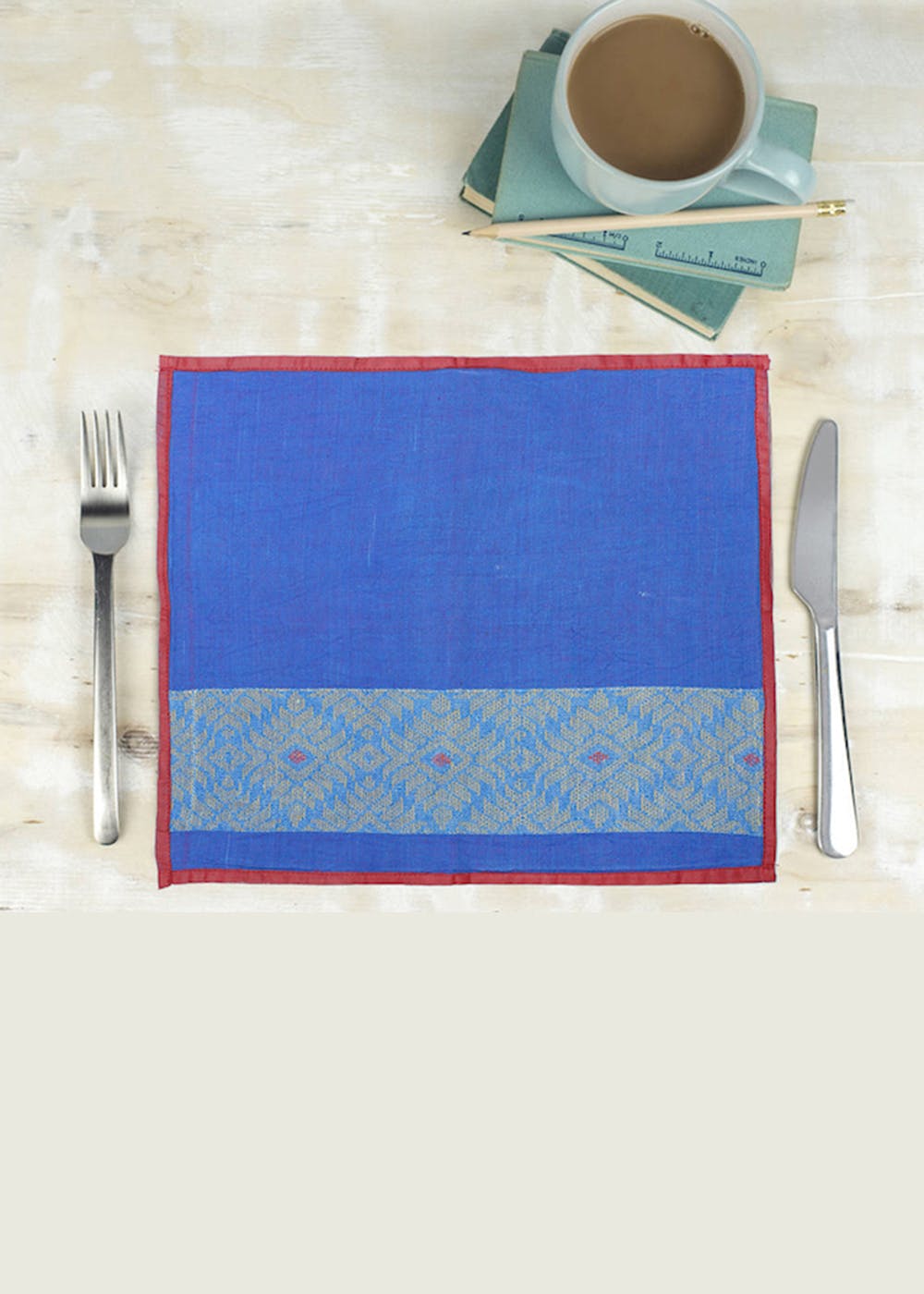 Get Blue Yellow Assamese Handloom Cotton Placemat at ₹ 594 LBB Shop