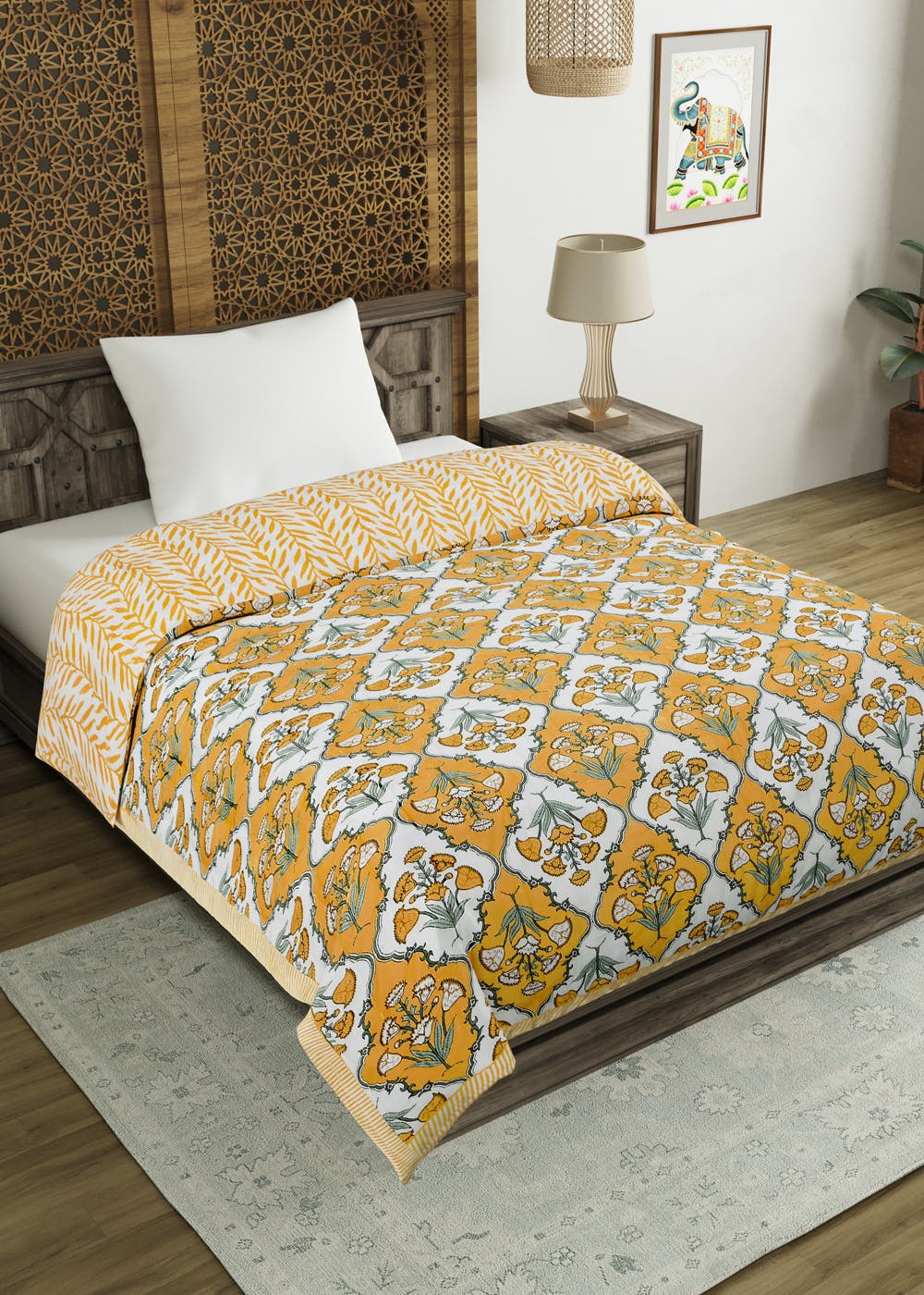 Cotton Rajai/Quilt /Quilt Single Bed Yellow Flower