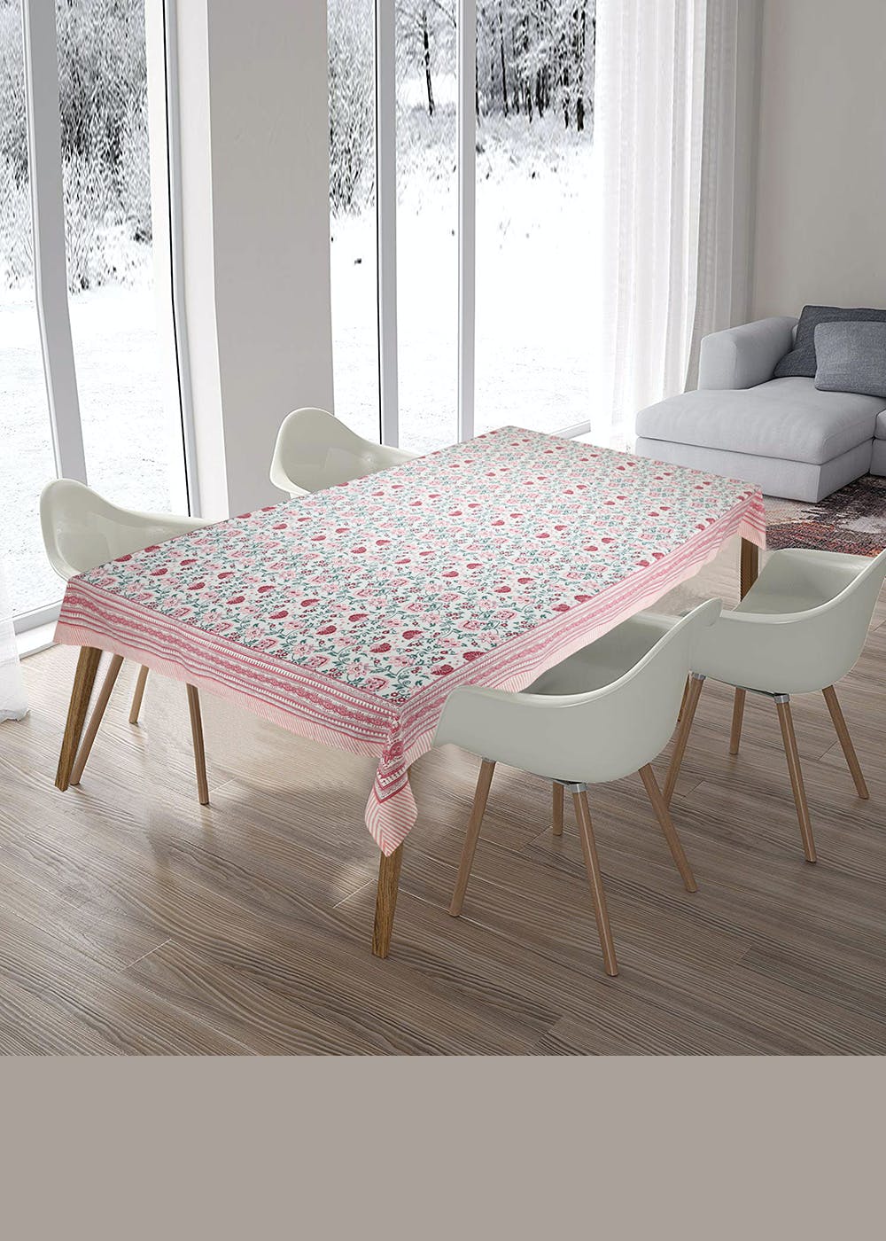 Cotton 6 Seater Table Cover Pink Jaal