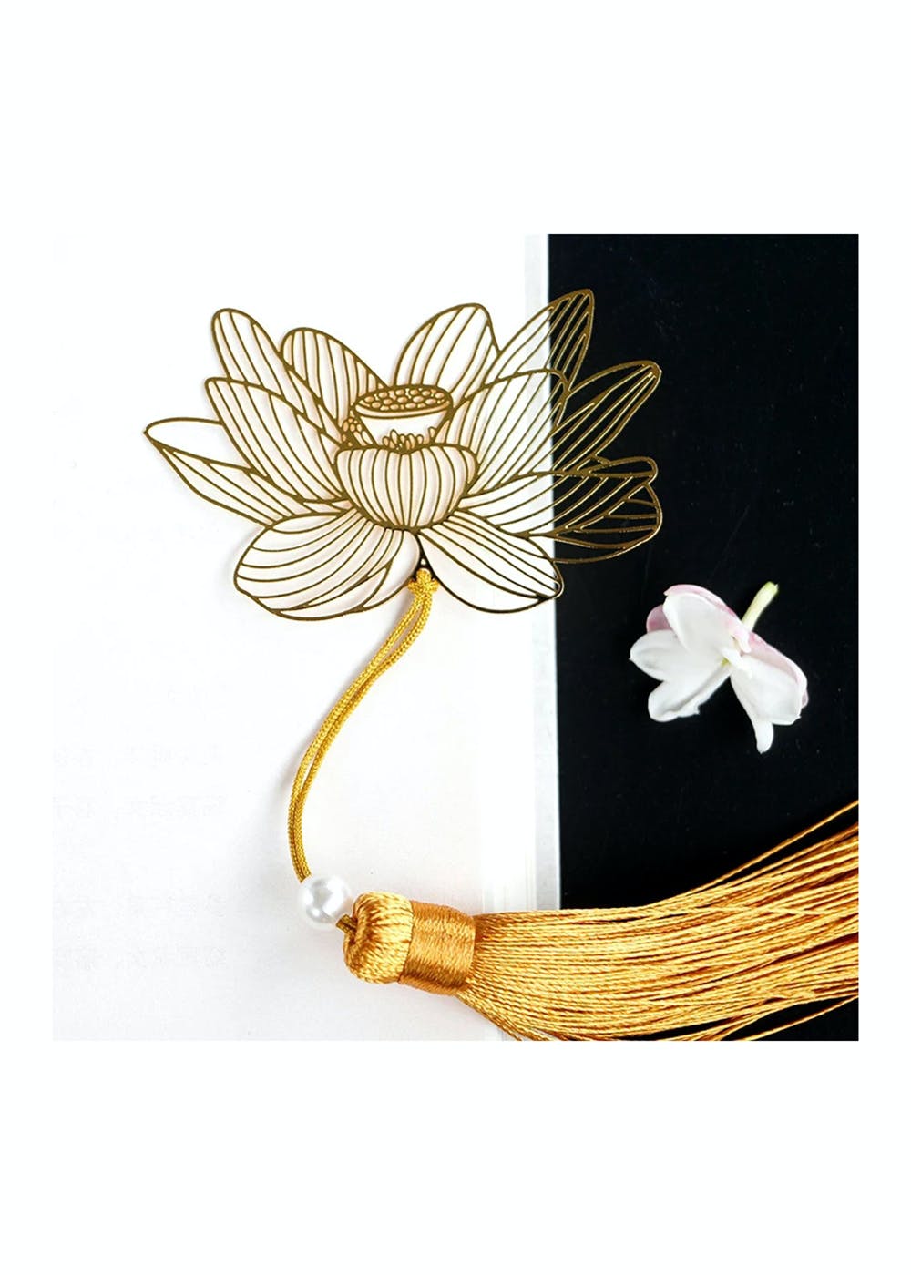 24k Gold Plated Metal Bookmark with Tassel - Floral 