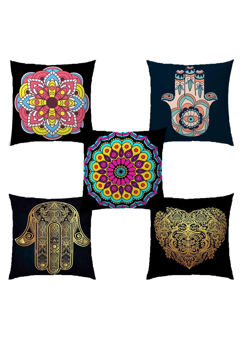 Get Pack of 5 Black Mandala Printed Cushion Cover at ₹ 600 | LBB Shop
