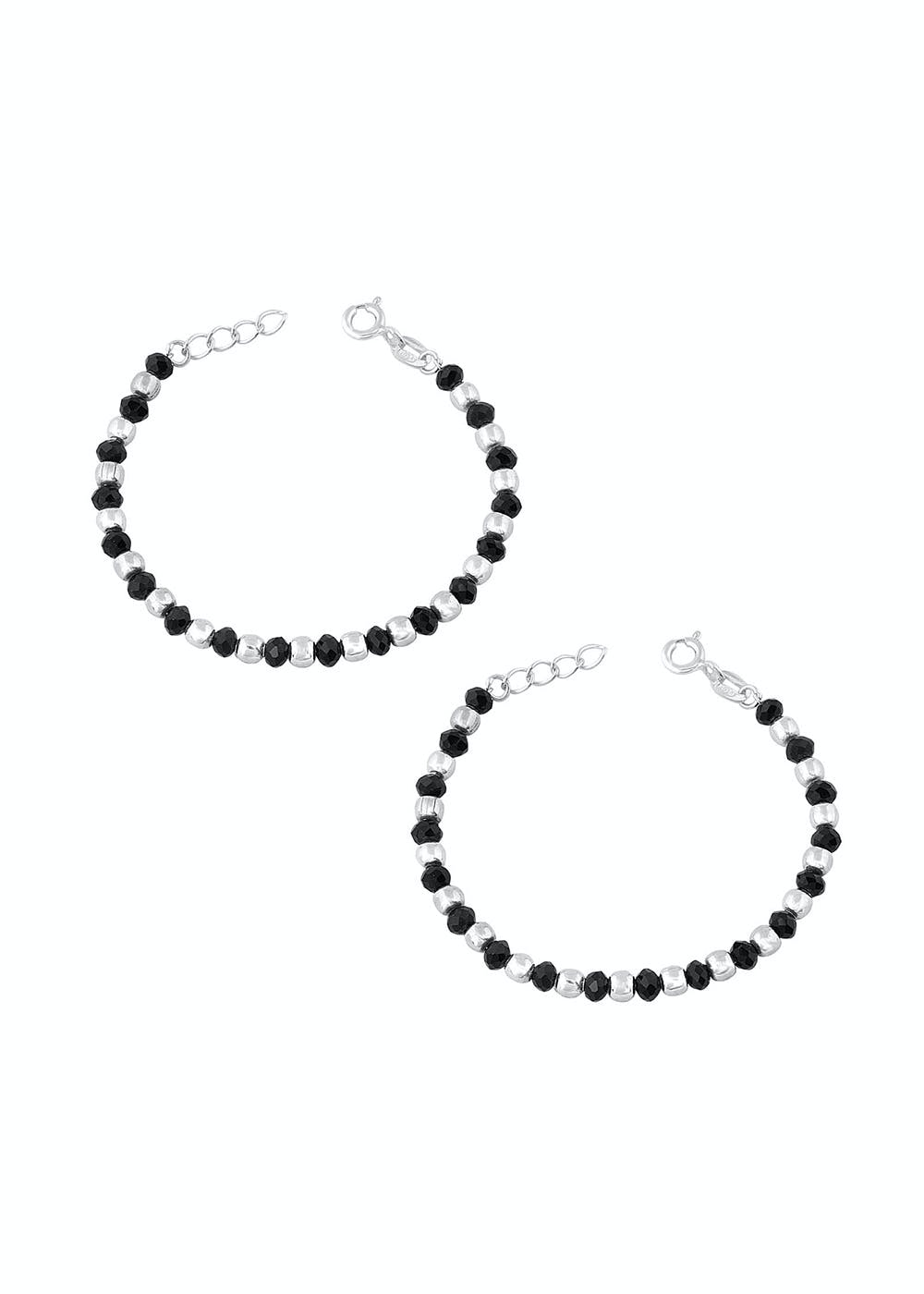 Vrindam Exclusive 925 Sterling Silver Bracelet/Najariya With Black Beads  For Girls And Women_Adjustable_Comfortable_Traditional : Amazon.in: Fashion