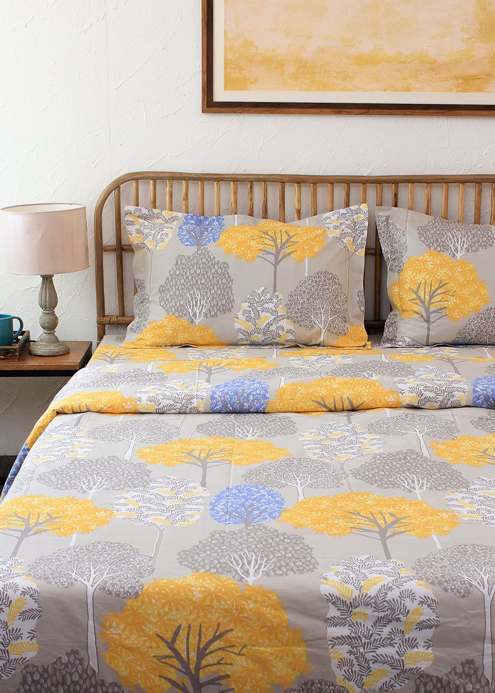 Get Yellow Trees Printed Double Bed Cotton Bedsheet Set At ₹ 6599 | LBB ...