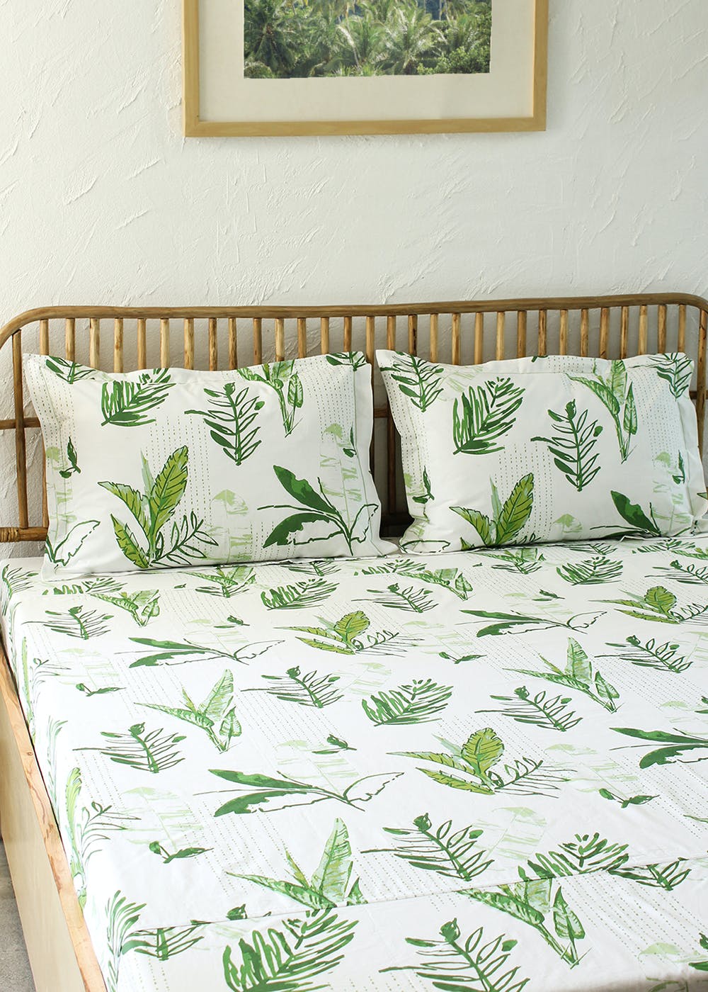 Get Contrast Leaf Printed White Bedsheet Set at ₹ 2299 LBB Shop