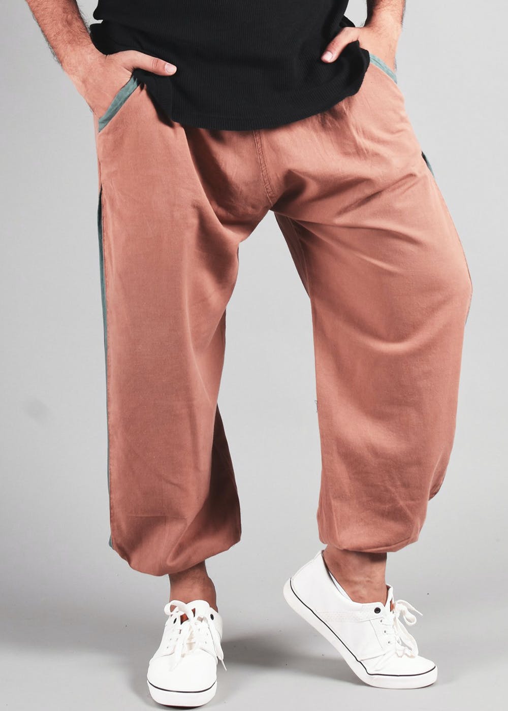 Contrast Trim Detail Hopper Pants - Peach