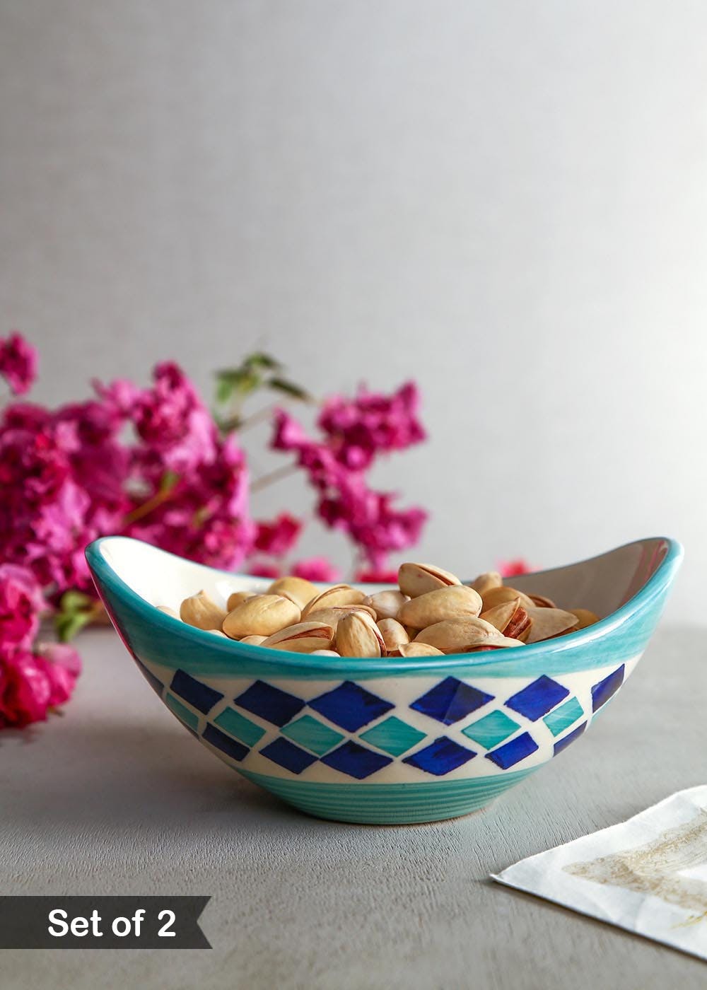 Get Blue Ceramic Geometric Snack Bowls Set of 2 at ₹ 729 LBB Shop