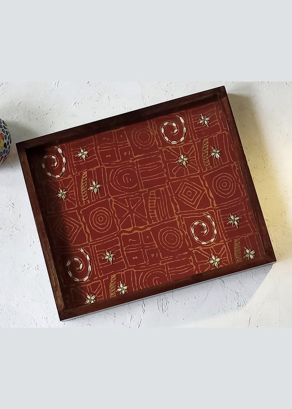 Dark Rust Geometrical Print With Dash Embroidered Tray