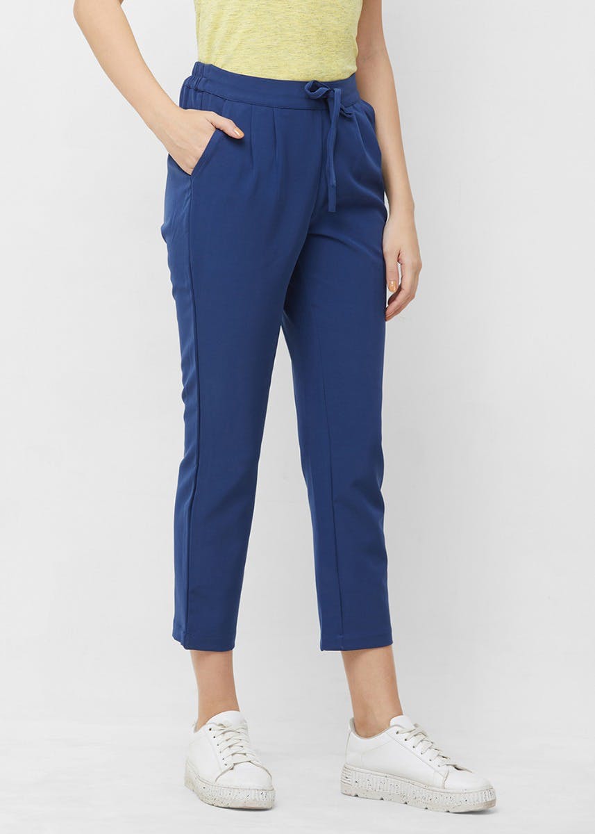 Kassually Trousers and Pants  Buy KASSUALLY Royal Blue Belted High Waist  Straight Trouser Online  Nykaa Fashion