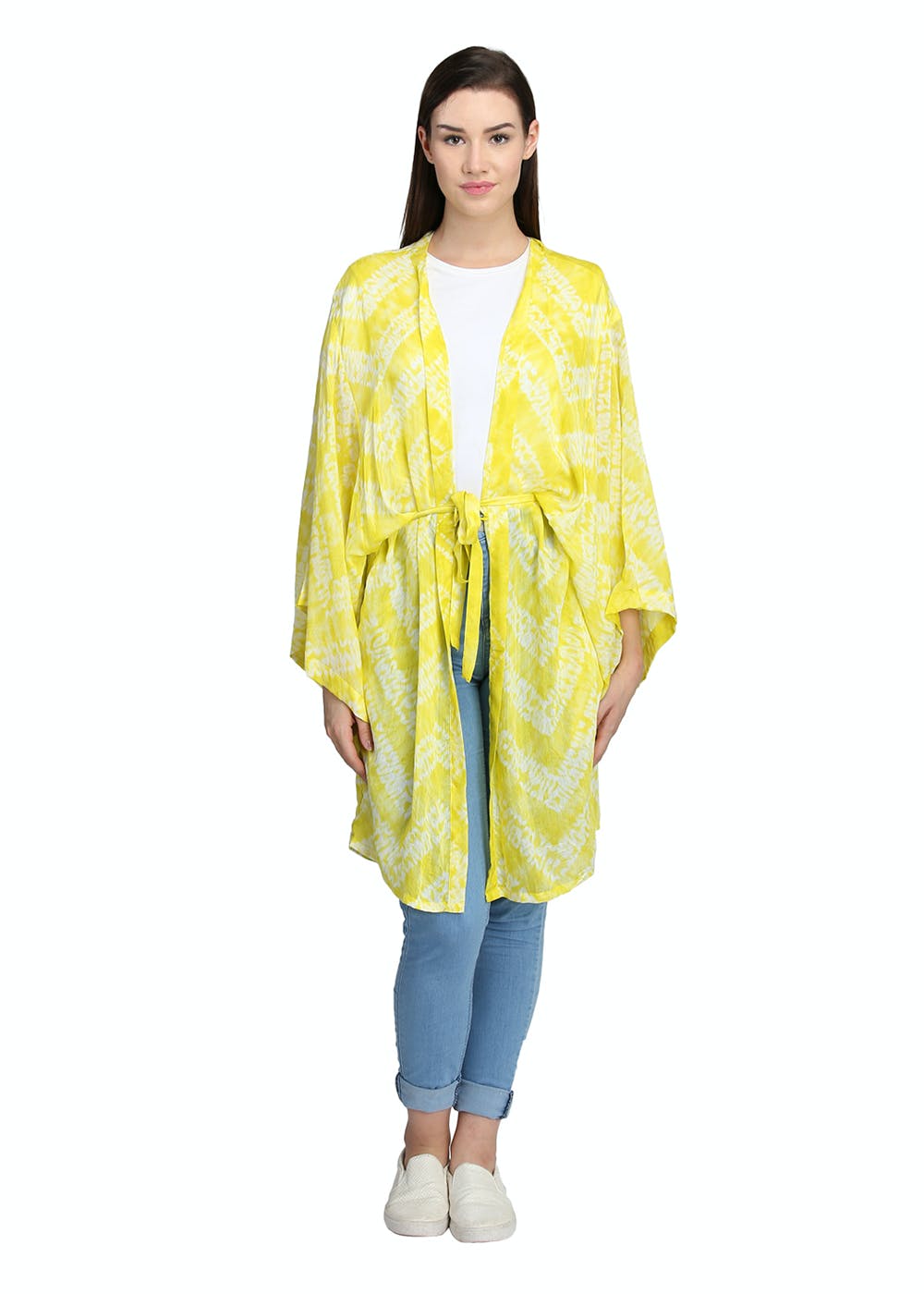 Printed Shibori Solid Kimono - Yellow