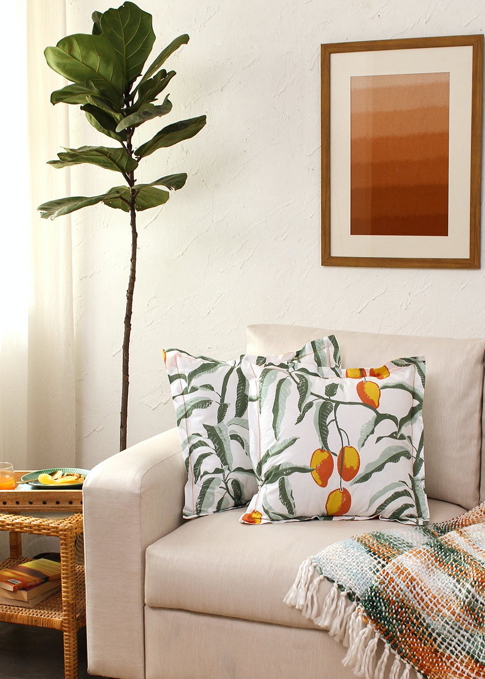 Mango Printed White Cushion Cover