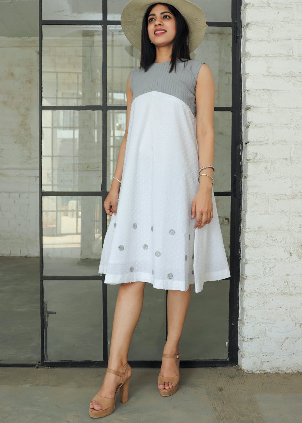 Get Pintuck Detail Yoke White Self Design Dress at ₹ 3799 LBB Shop