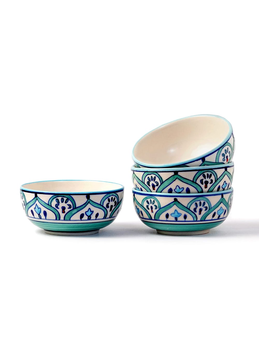 Get Ethnic Motif White & Blue Ceramic Bowls- Set of 4 at ₹ 589 | LBB Shop