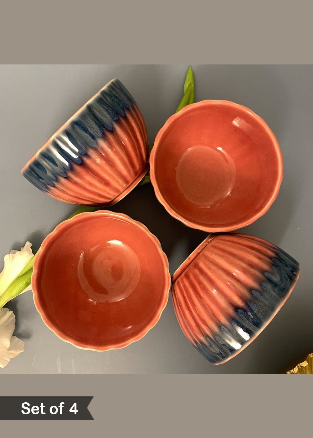 Get Set of 4 Pink Ceramic Bowl with Blue Brim at ₹ 699 LBB Shop
