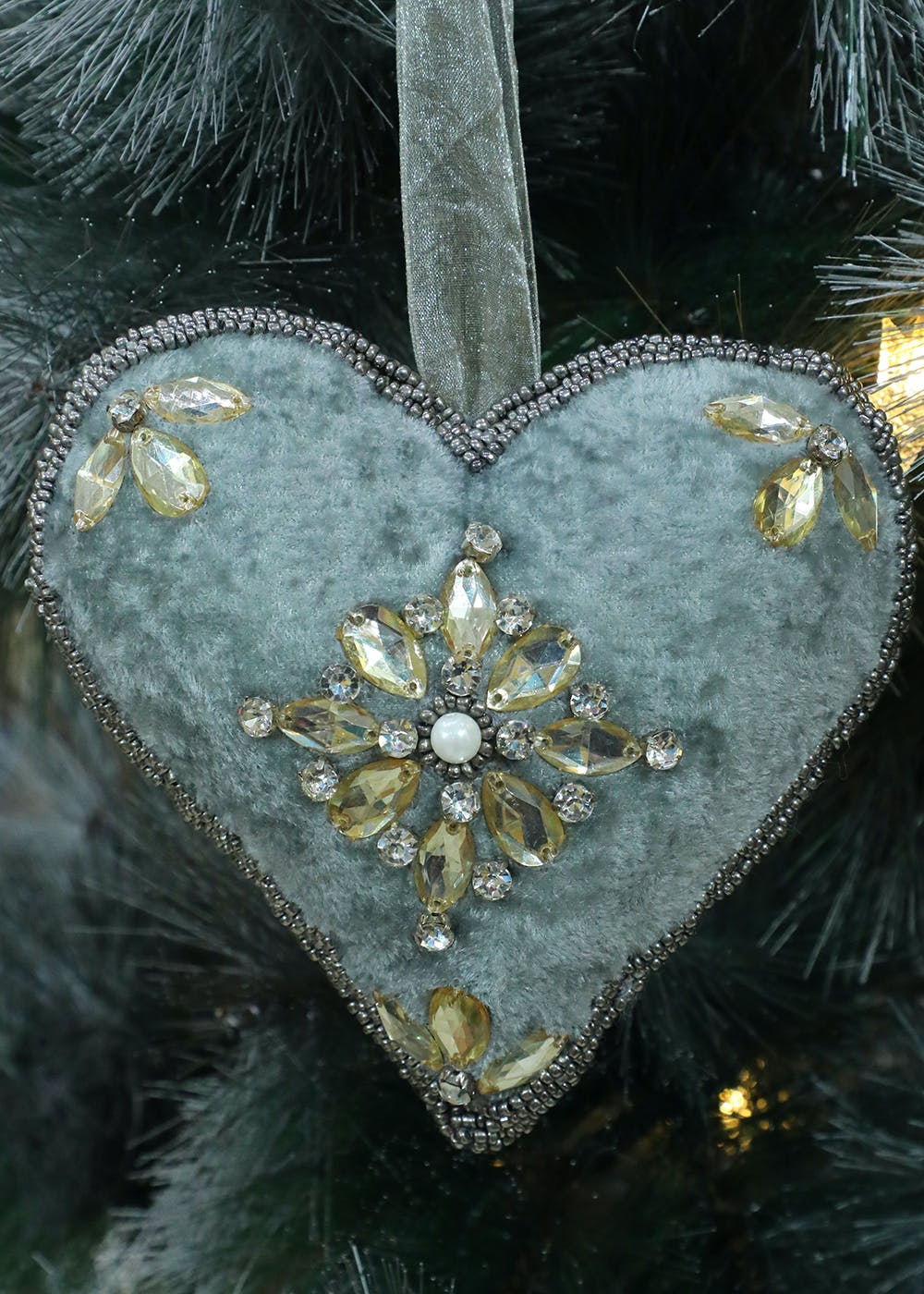 Grey Heart Christmas Hanging - Set Of 2