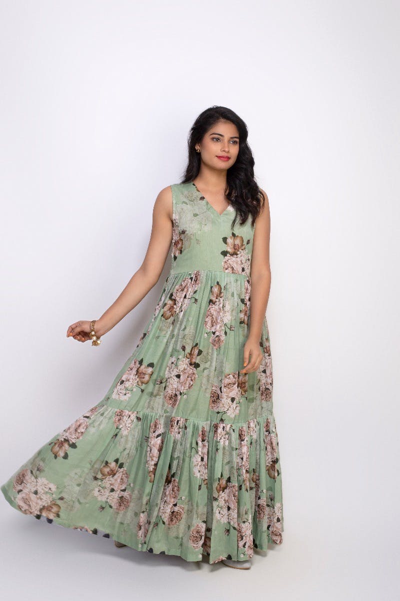 Missprint Maxi Dresses  Buy Missprint Indigo And White Printed Embroidered  Layered Dress Online  Nykaa Fashion