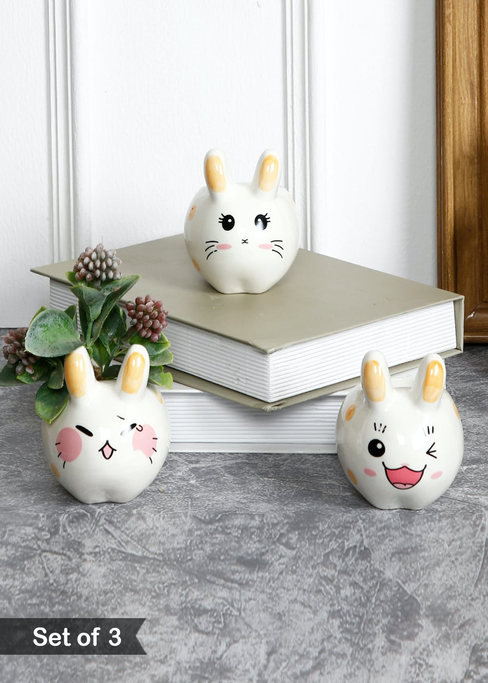 Get Yellow Rabbit Face Ceramic Planter - Set of 3 at ₹ 1249 | LBB Shop