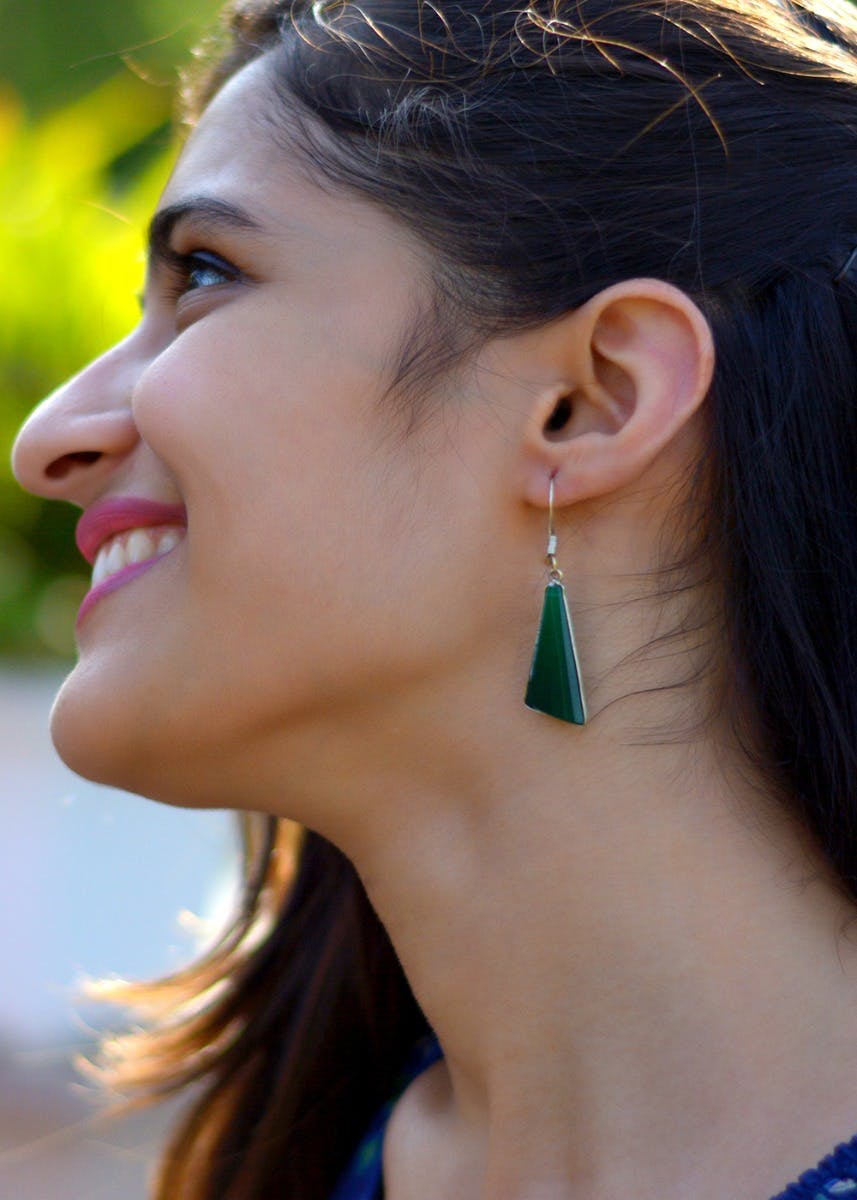 Green Chalcedony Triangle Drop Earrings