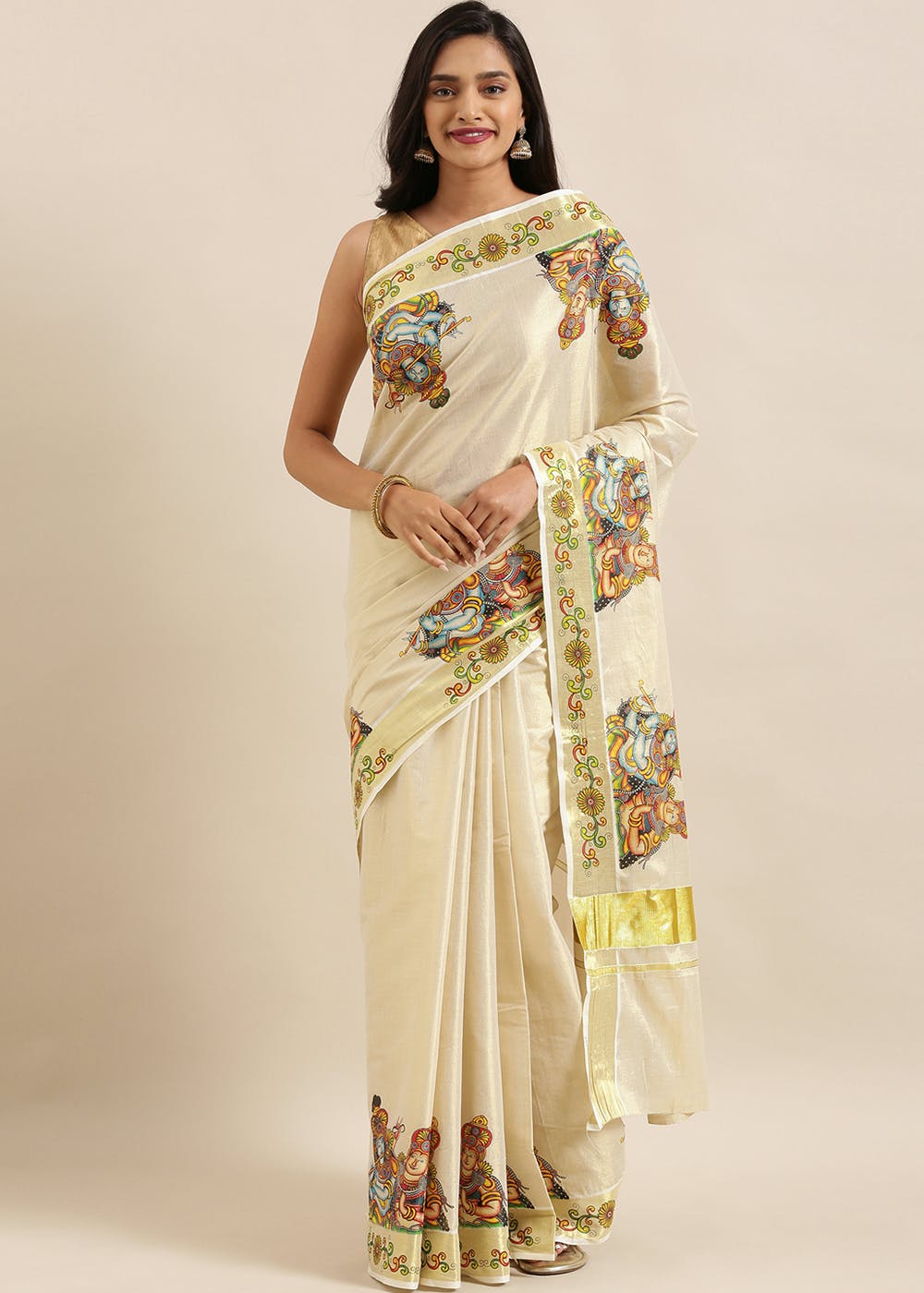 Buy Off-White Sarees for Women by Indie Picks Online | Ajio.com