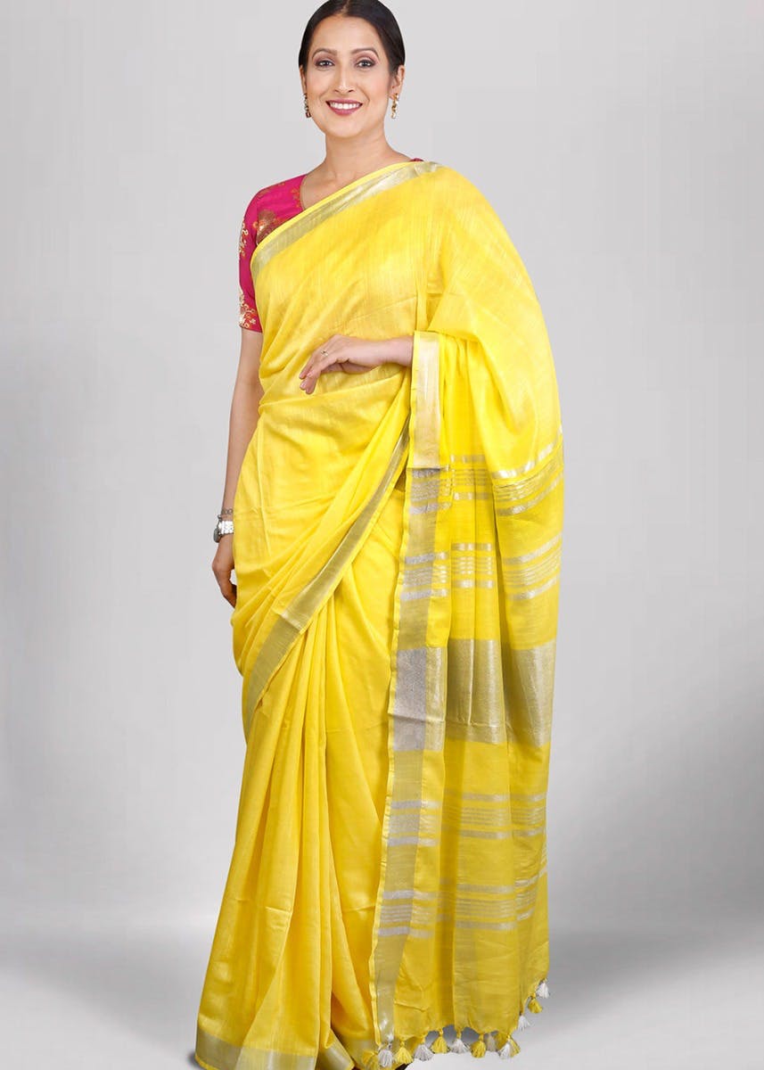 Devnaagri - Gurleen Gambhir in Lemon Yellow Georgette Saree