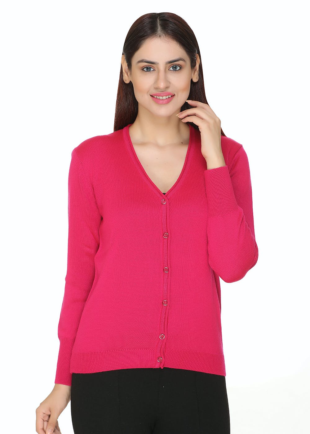 Solid Basic Knit Button Down Cardigan (Freesize) - Pink