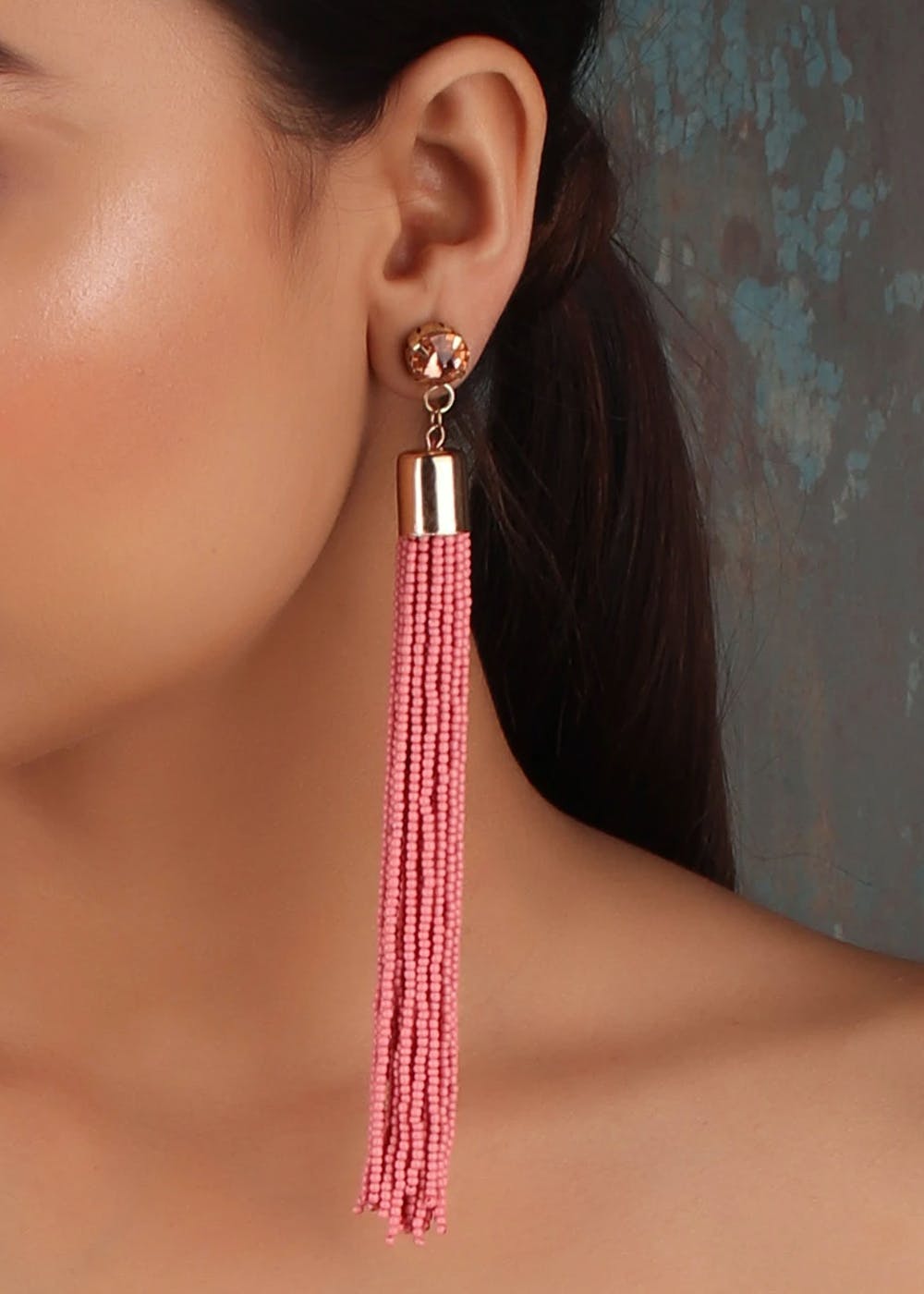Get Pink Beaded Tassel Earrings at  399  LBB Shop
