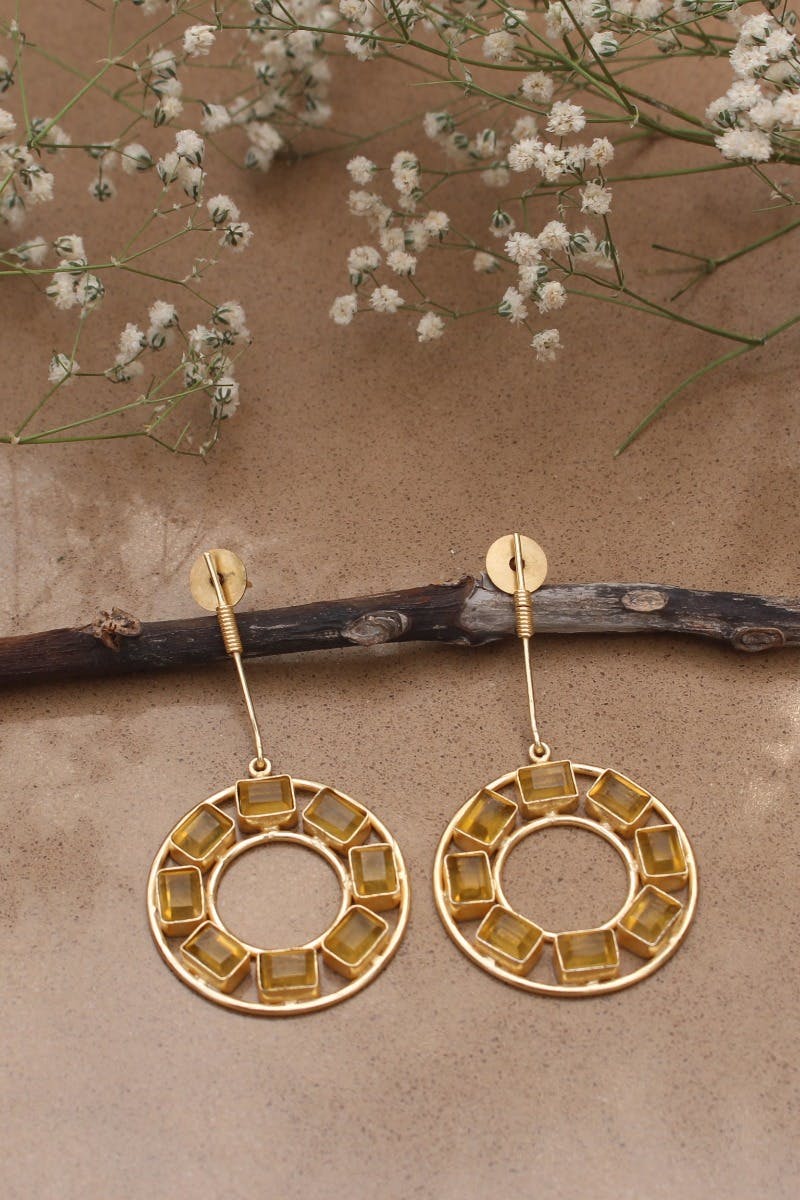 Mineral Stone Wheel Drop Earrings