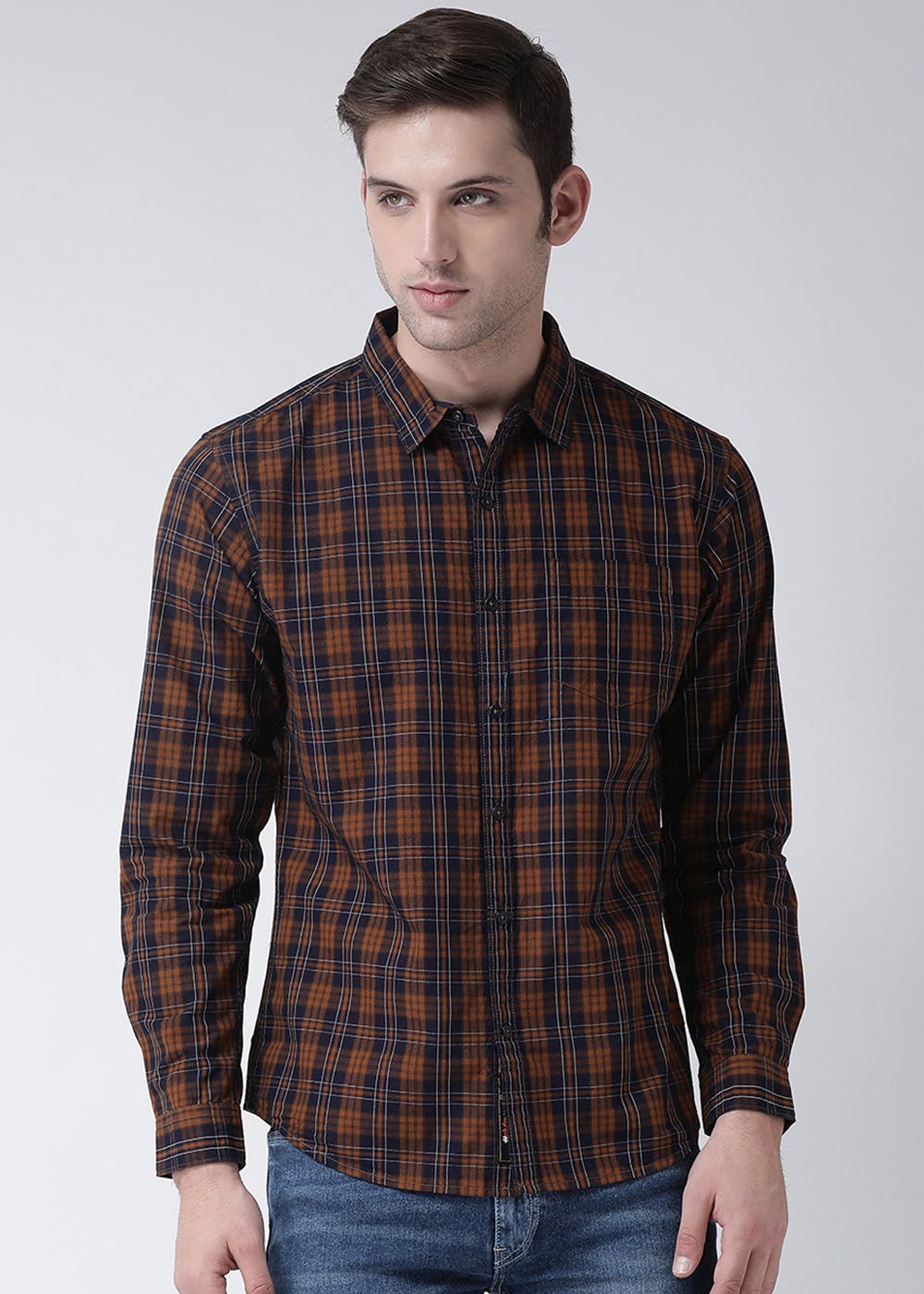 Get Patch Pocket Detail Brown Checkered Casual Shirt at ₹ 1049 | LBB Shop