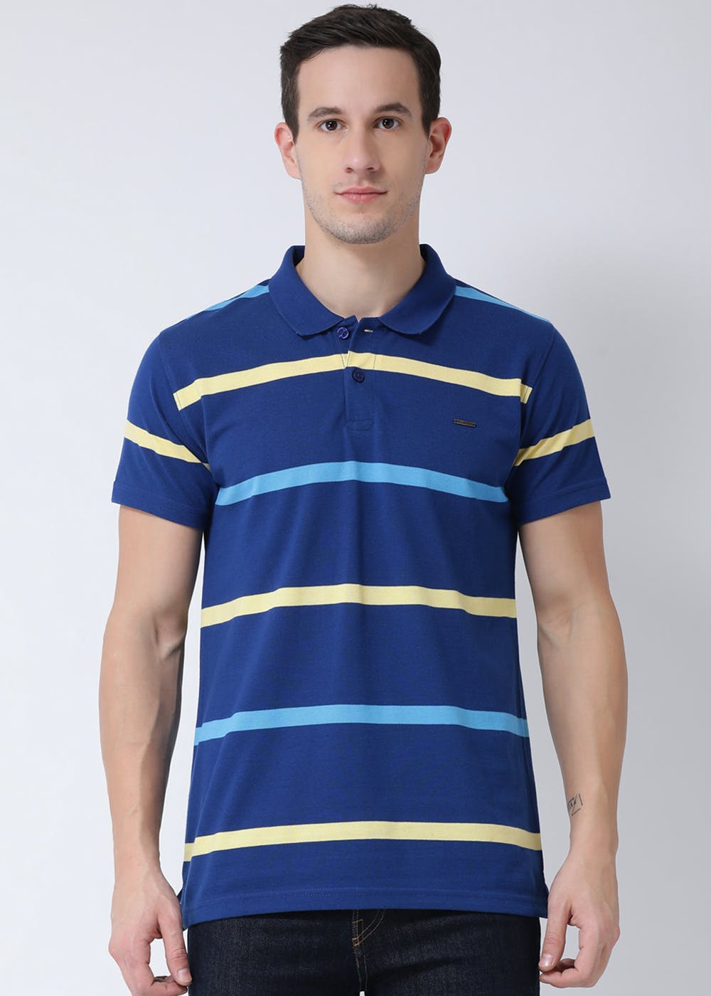 Get Two-Tone Striped Blue Polo T-Shirt at ₹ 799 | LBB Shop
