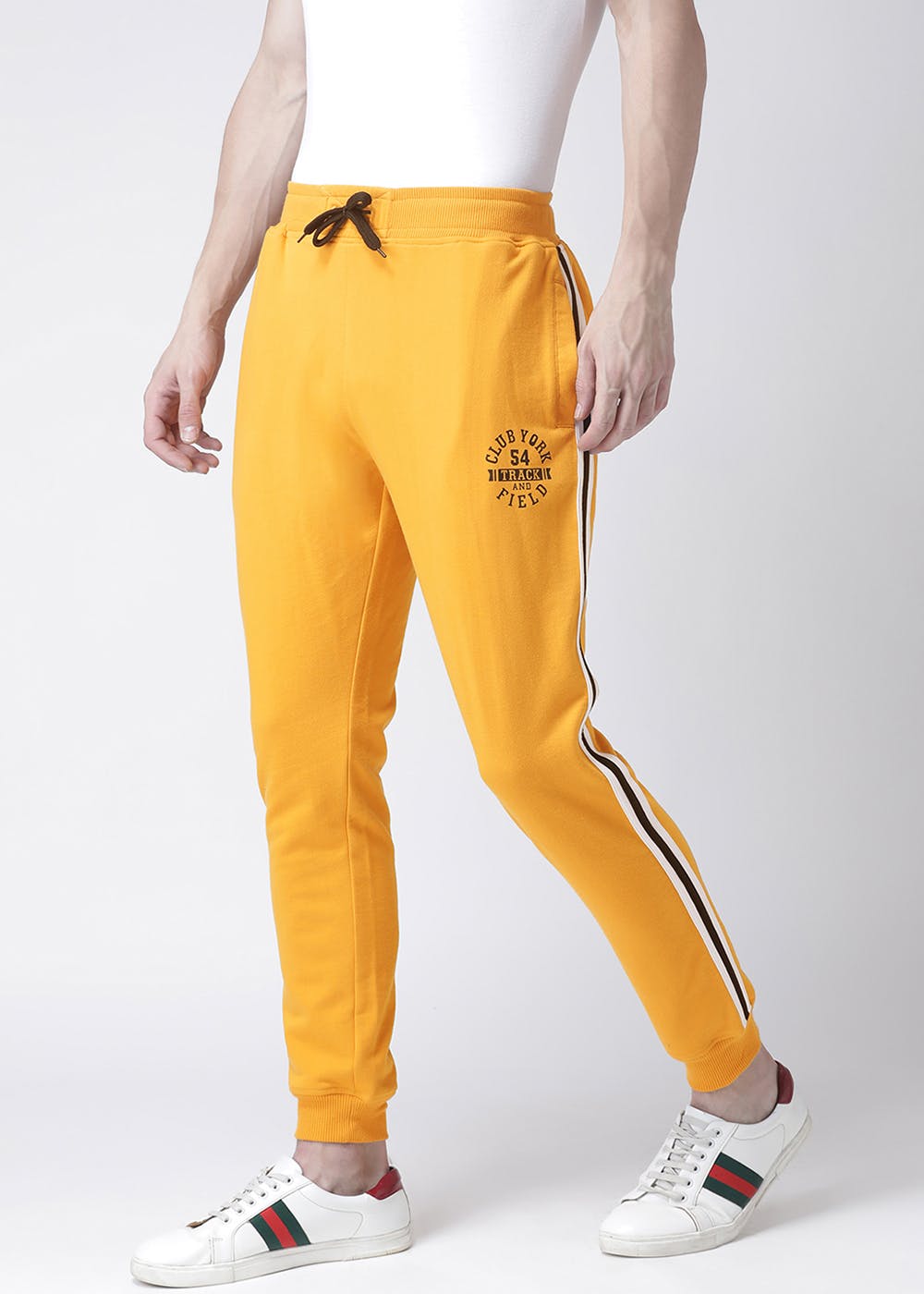 Get Contrast Side Strip Detail Mustard Jogger Pants at ₹ 1149 LBB Shop