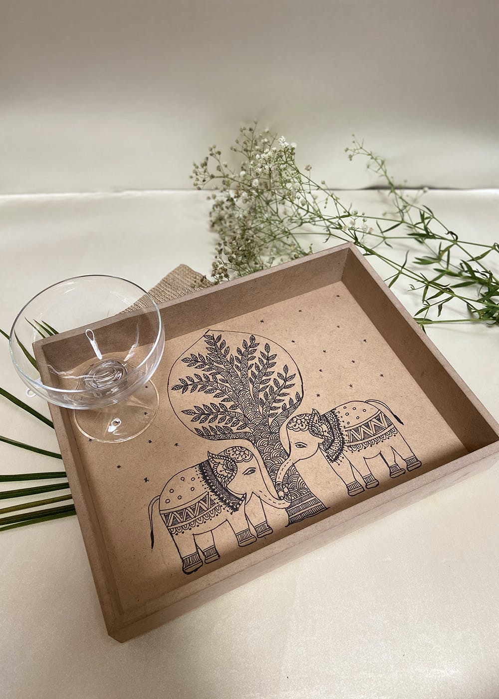Elephant Printed Wooden Tray