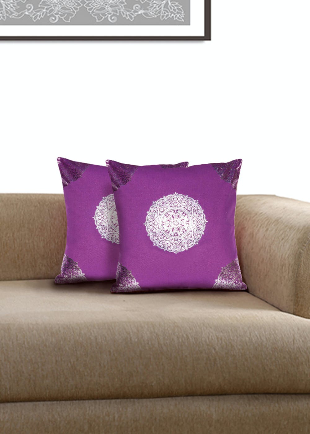 Get Set Of 2 Ethnic Mandala Floral Printed Purple Cushion Covers At ₹ 660 Lbb Shop