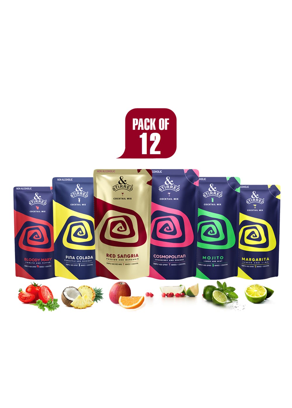 Pack Of 12 (2 x 6 Flavour) - ( Mojito+Margarita+Cosmopolitan+Bloody Mary+Pina Colada+ Red Sangria)