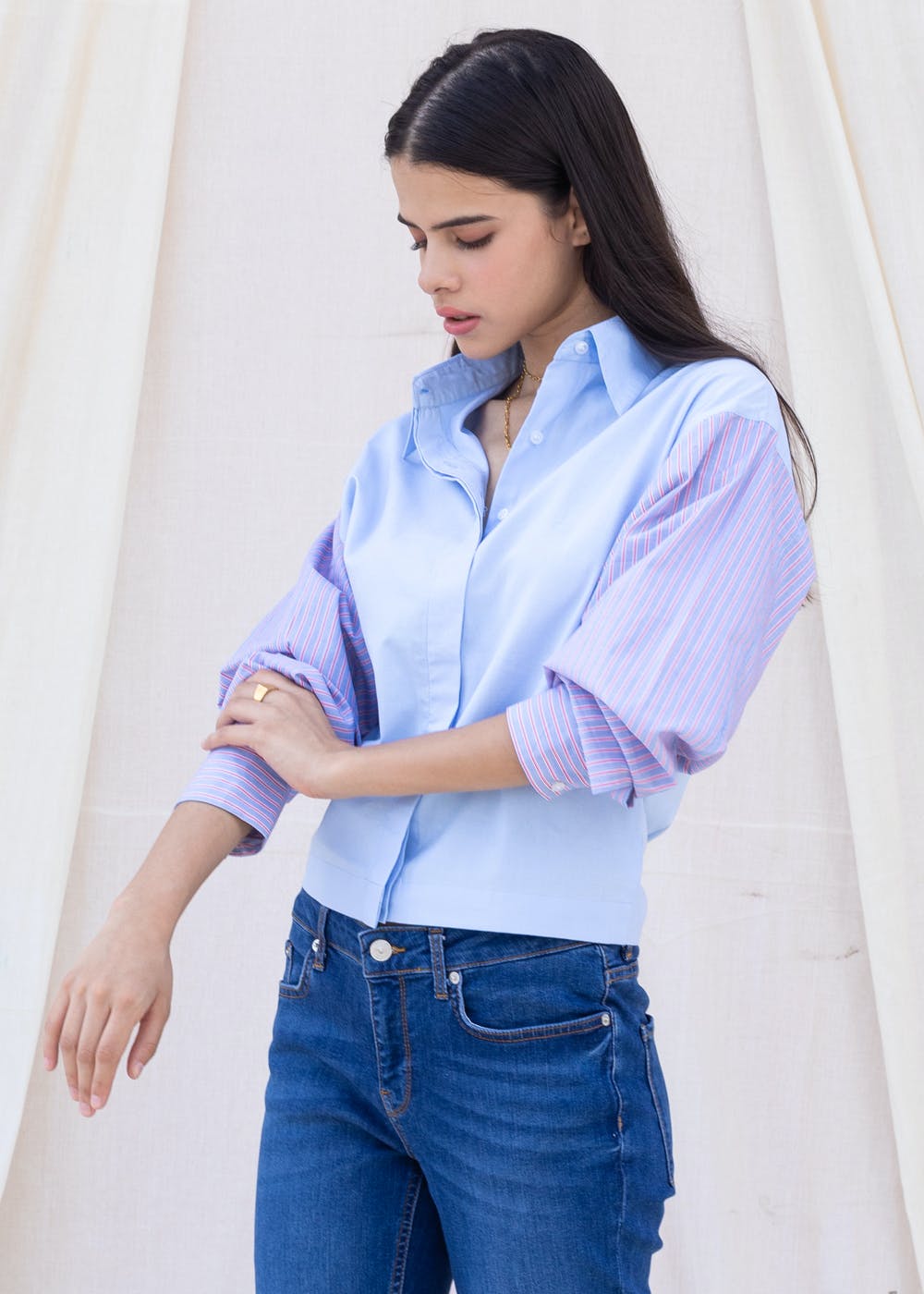Get Blue Oversized Shirt With Statement 