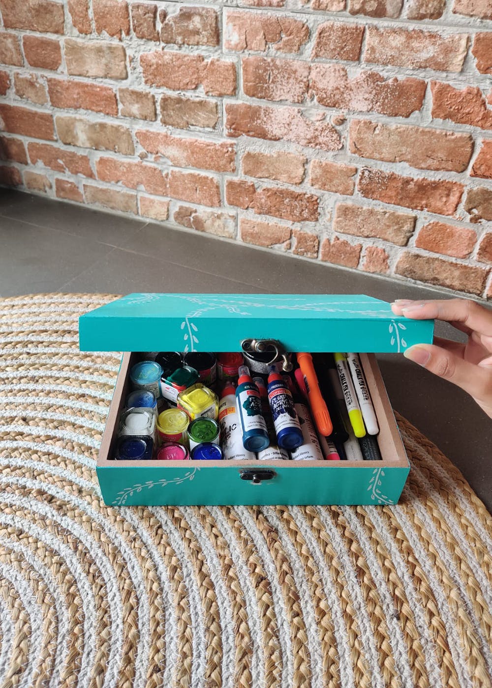 Handpainted Wooden Box Teal