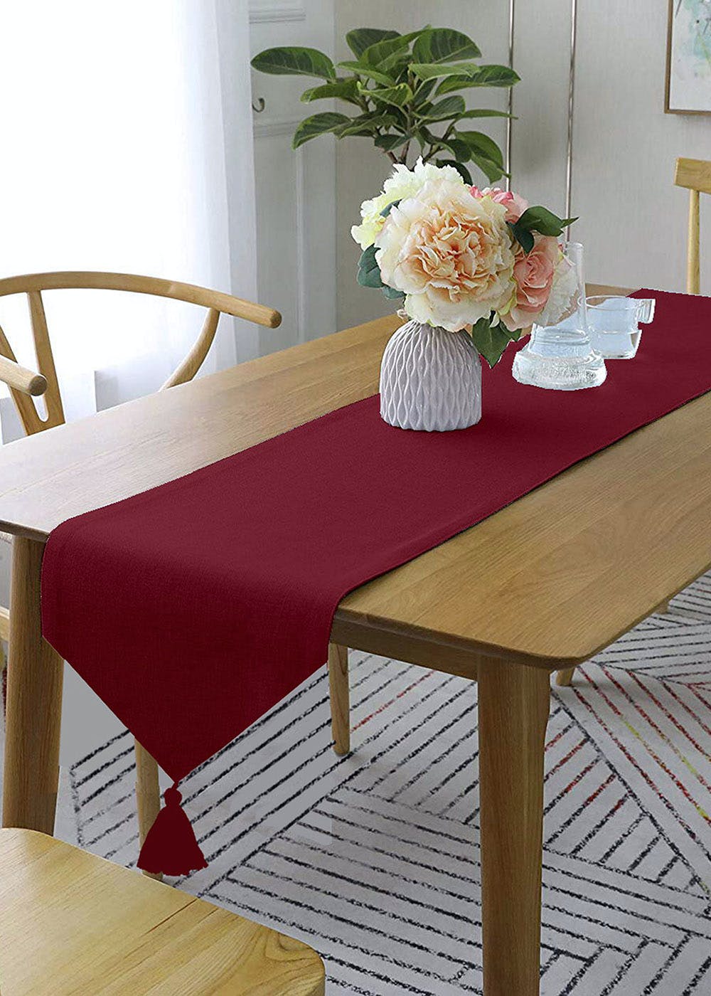 Get Maroon Classic Cotton Dining Table Runner With Coordinating Cotton