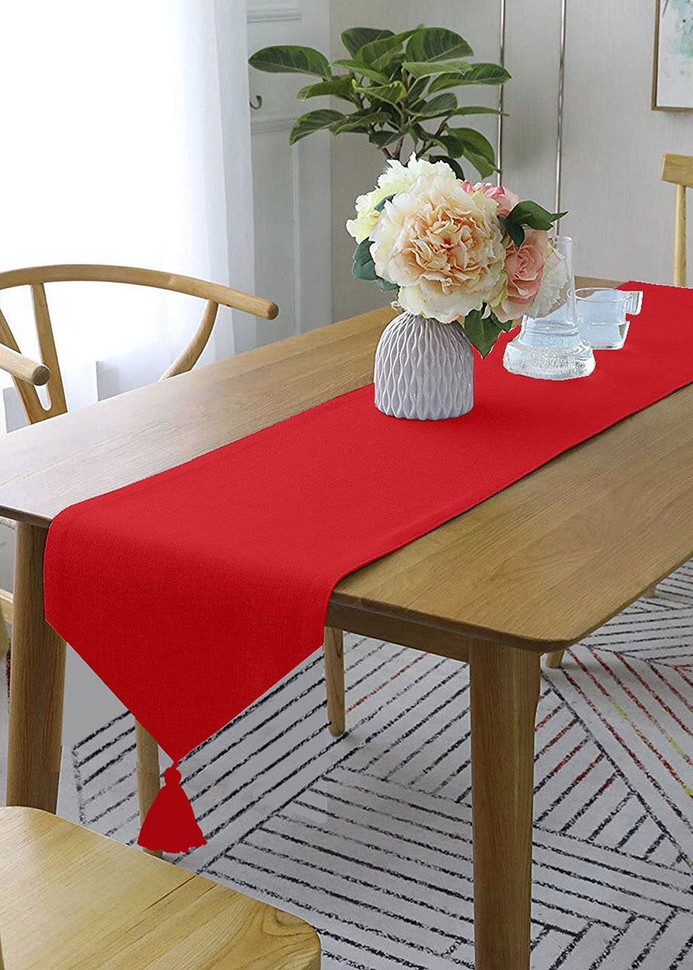 Get Red Table Runner With Yellow Contrasting Cord at ₹ 475 LBB Shop