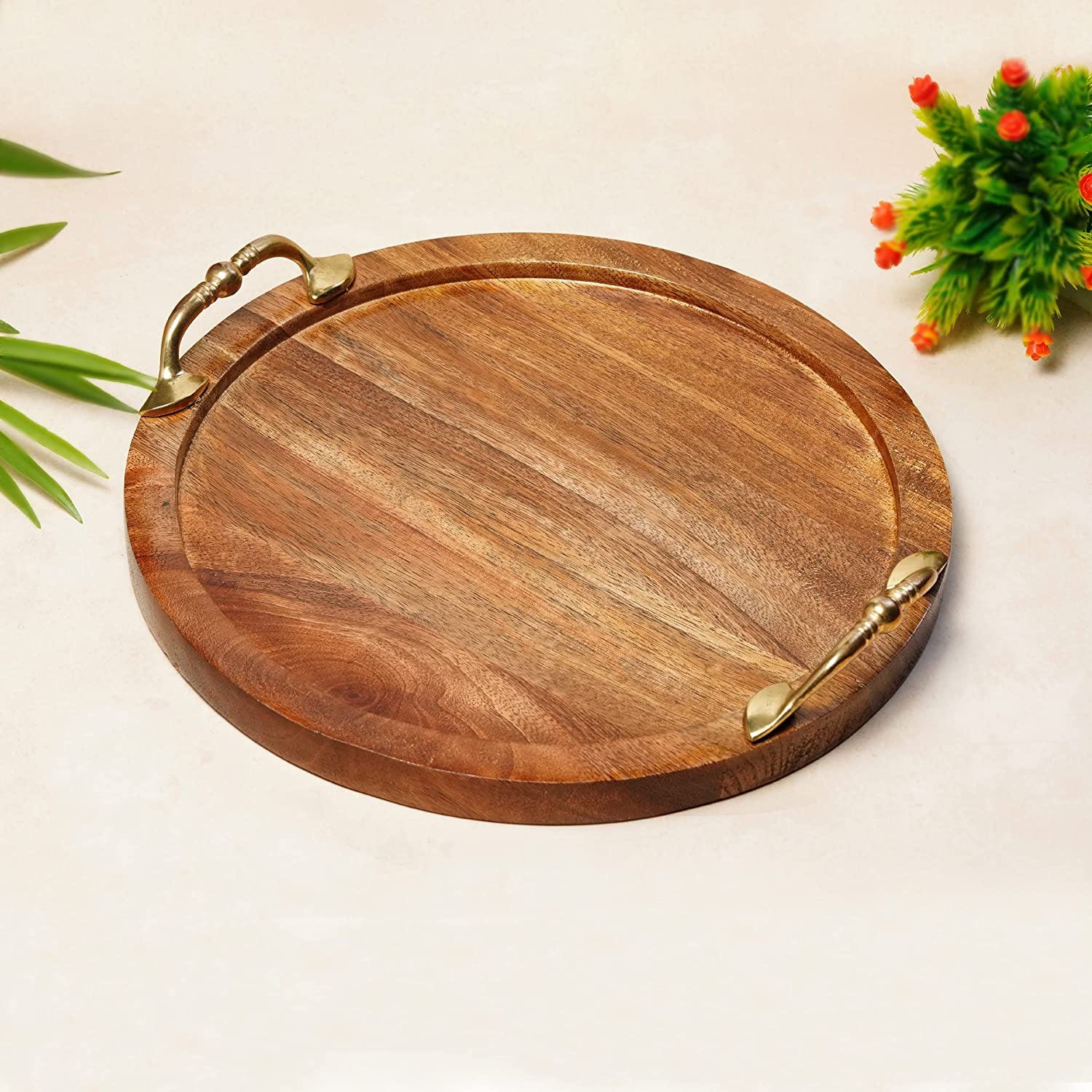 Get Handmade Round Wooden Serving Tray at ₹ 1259 LBB Shop