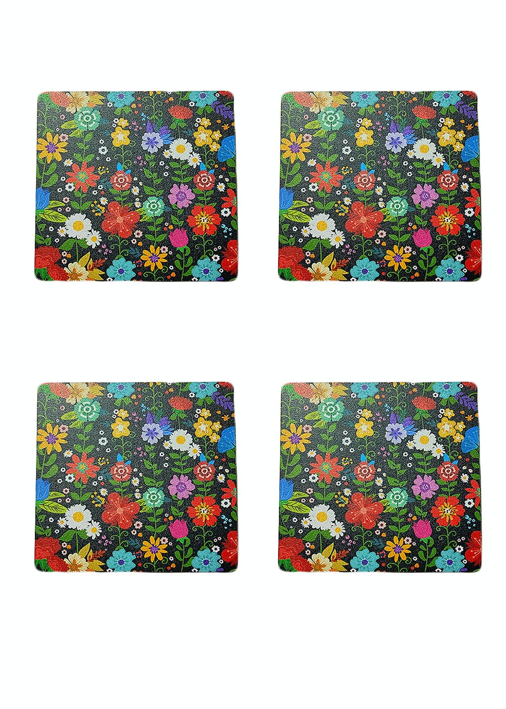 Square Shaped Floral Design Engraved Coaster Set of 6