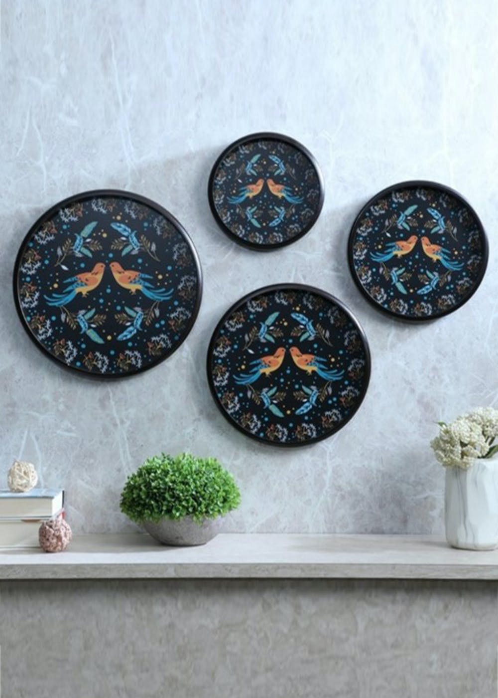 Get Bird Round Wooden Wall Hanging Set Set of 4 at ₹ 5099 LBB Shop