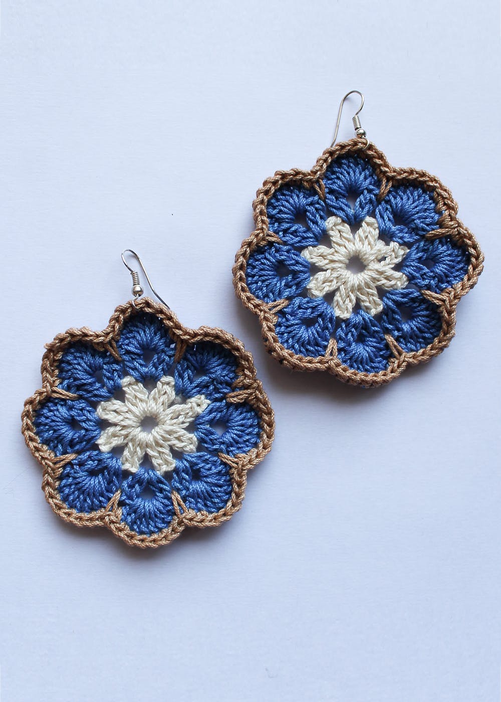 Circular Blue Crocheted Earrings
