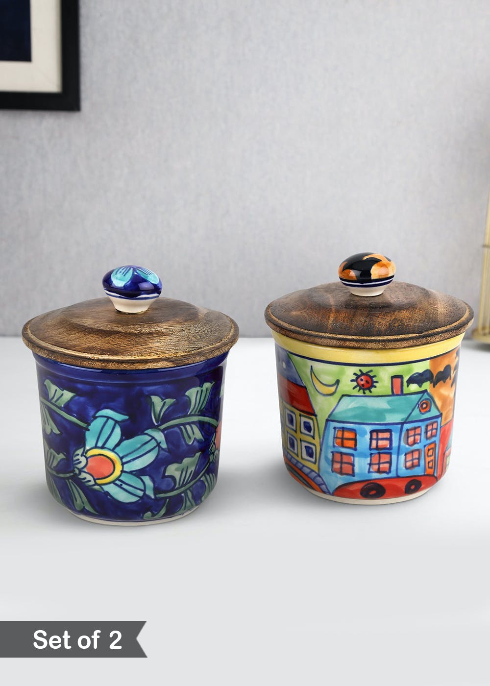 Get Hand Painted Pattern Decorative Jar - Set of 2 at ₹ 1095 | LBB Shop