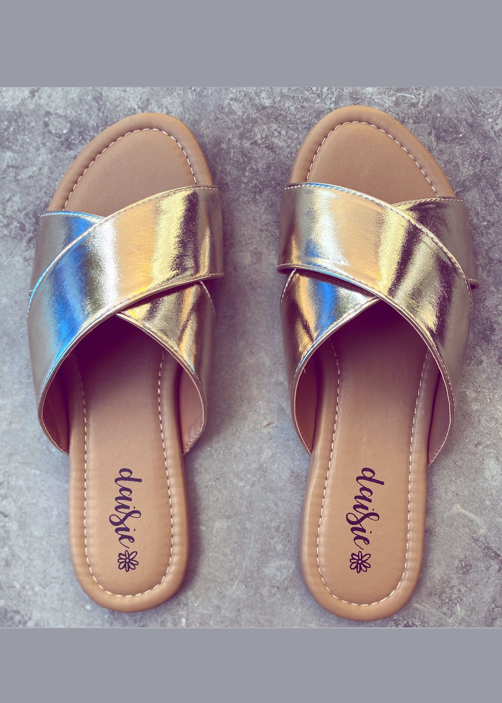 Get Cross Strapped Golden Basic Slides at 1400 LBB Shop