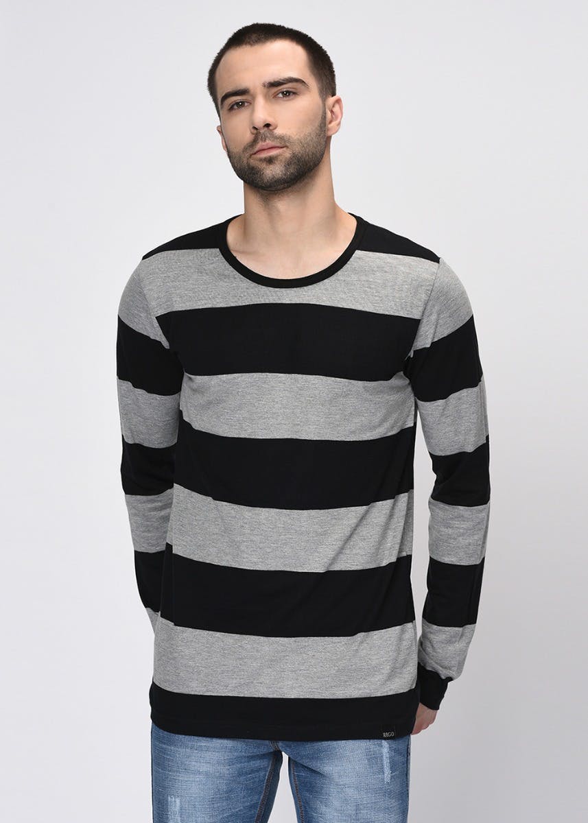 Get Grey & Black Wide Stripes TShirt at ??? 329 LBB Shop