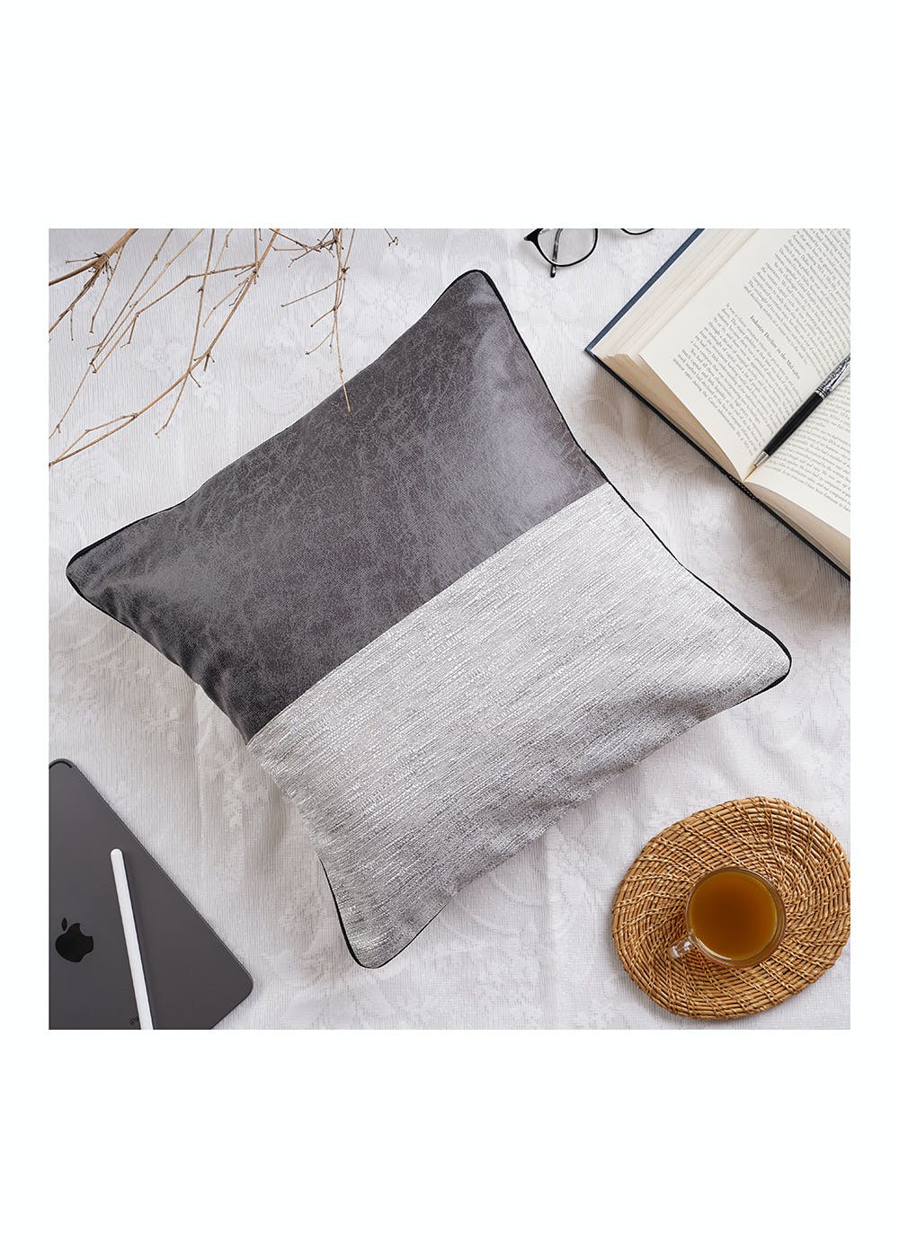 Smoke Grey Faux leather Cushion cover