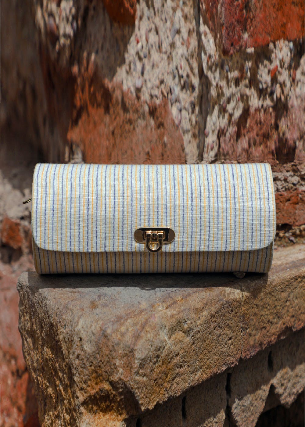The Blue-Yellow Stripe Shoulder Cylindrical Bag
