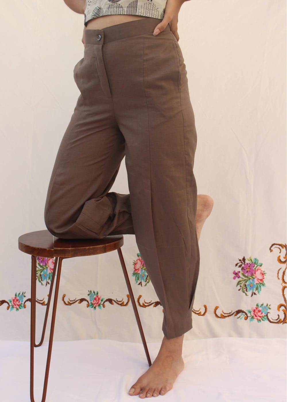 Get Brown Cotton Linen Pants at ₹ 1550 LBB Shop