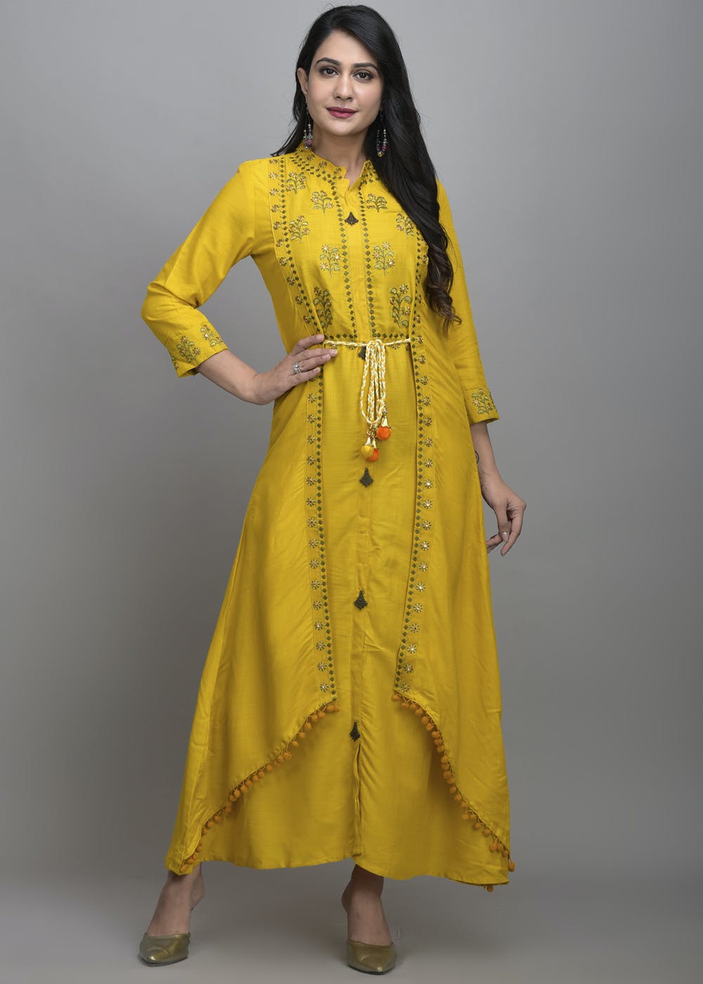 Get Mustard Floral Embroidered Maxi Dress at ₹ 1990 | LBB Shop